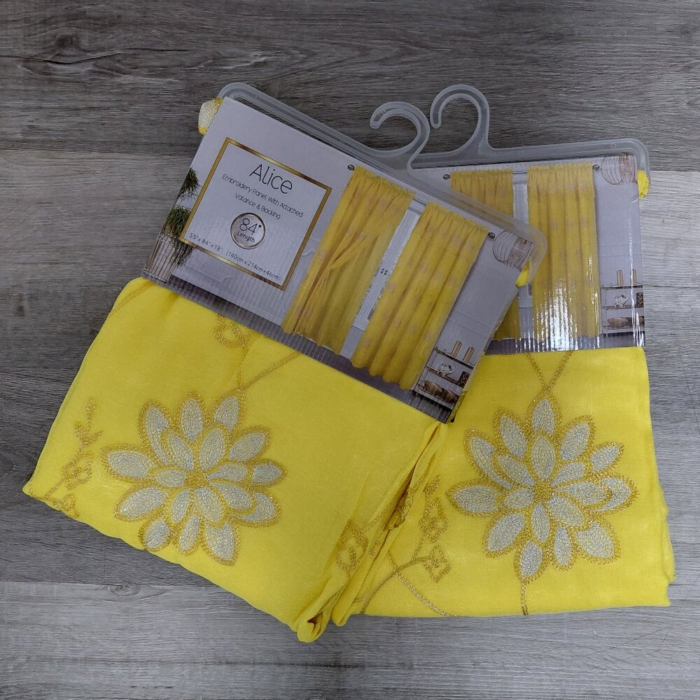 Alice Embroidery Panel Drapes with Attached Valance & Backing - 84 in length